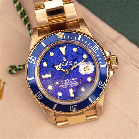 rolex 16618 gold submariner blue|rolex lapis lazuli dial.